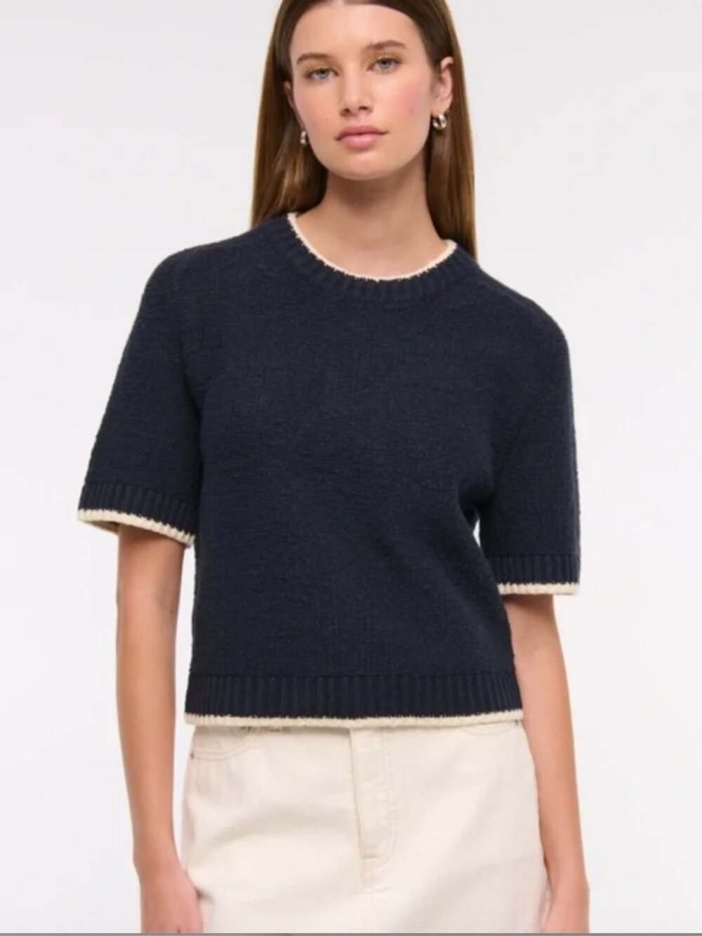 Abercrombie & Fitch Navy Sweater with Cream Trim